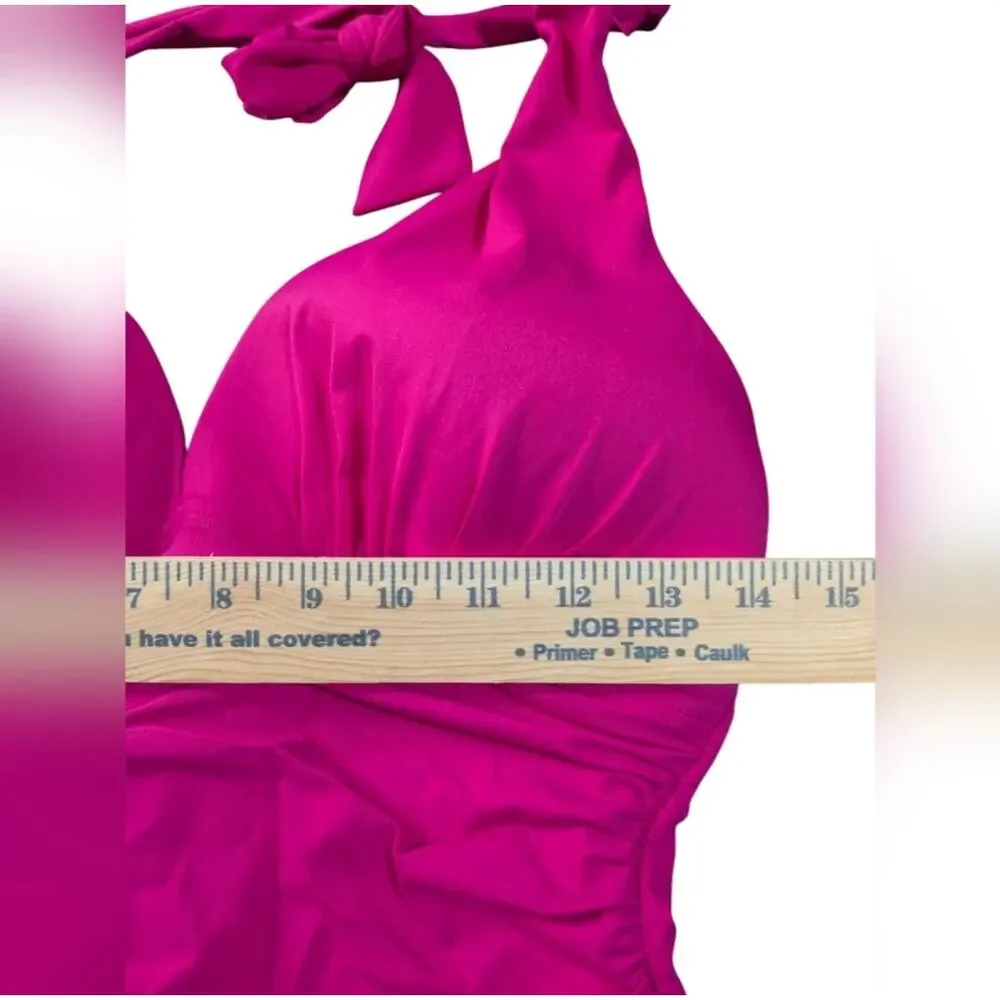 Lauren Ralph Women's One Piece Swimsuit Pink Beach Club Halter Tummy Control
